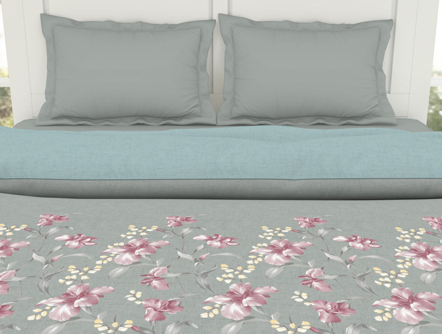 Floral Moon Rock - Grey 100% Cotton Shell Double Quilt / AC Comforter - Bohemia By Spaces