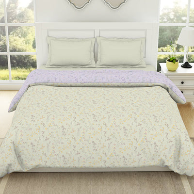 Floral Mystic Blue - Light Grey 100% Cotton Shell Double Quilt / AC Comforter - Bohemia By Spaces