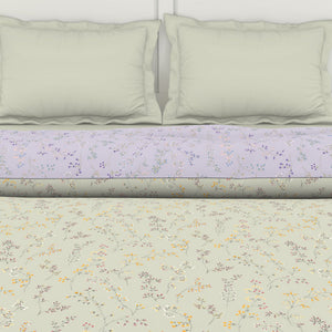 Floral Mystic Blue - Light Grey 100% Cotton Shell Double Quilt / AC Comforter - Bohemia By Spaces