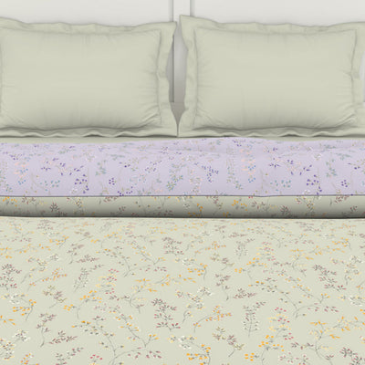 Floral Mystic Blue - Light Grey 100% Cotton Shell Double Quilt / AC Comforter - Bohemia By Spaces