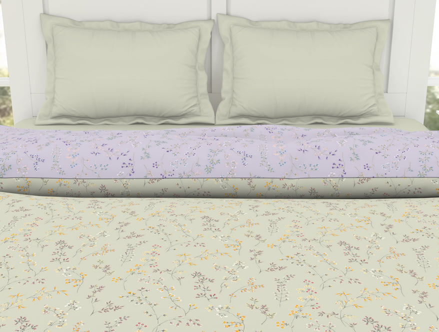 Floral Mystic Blue - Light Grey 100% Cotton Shell Double Quilt / AC Comforter - Bohemia By Spaces