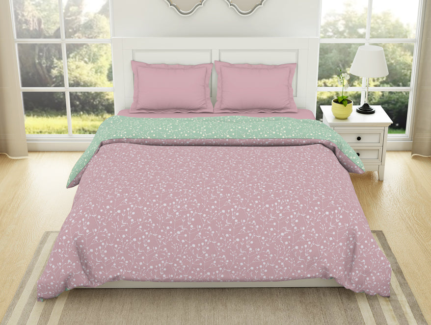 Floral Pale Mauve - Light Brown 100% Cotton Shell Double Quilt / AC Comforter - Bohemia By Spaces