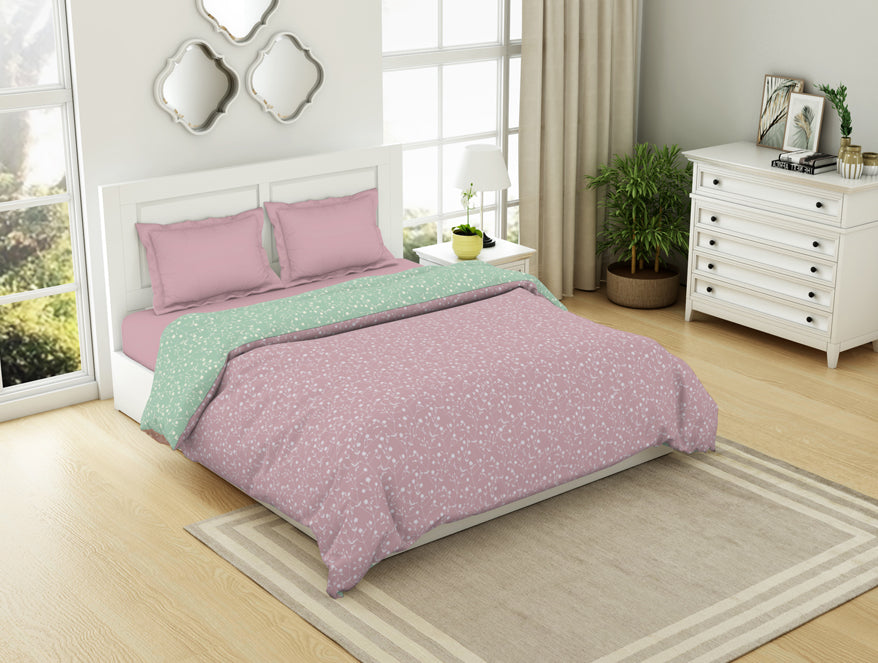 Floral Pale Mauve - Light Brown 100% Cotton Shell Double Quilt / AC Comforter - Bohemia By Spaces
