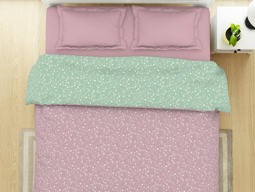 Floral Pale Mauve - Light Brown 100% Cotton Shell Double Quilt / AC Comforter - Bohemia By Spaces