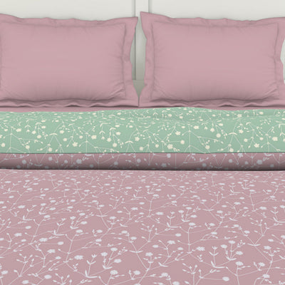 Floral Pale Mauve - Light Brown 100% Cotton Shell Double Quilt / AC Comforter - Bohemia By Spaces