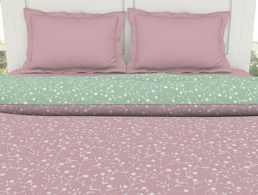 Floral Pale Mauve - Light Brown 100% Cotton Shell Double Quilt / AC Comforter - Bohemia By Spaces