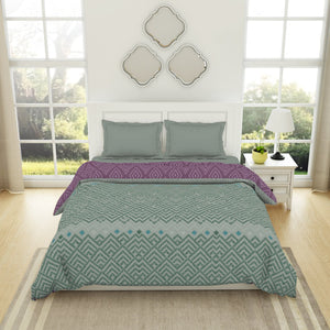 Geometric Harbour Grey - Light Teal 100% Cotton Shell Double Quilt / AC Comforter - Geospace By Spaces