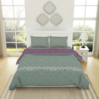 Geometric Harbour Grey - Light Teal 100% Cotton Shell Double Quilt / AC Comforter - Geospace By Spaces