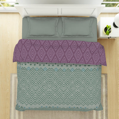 Geometric Harbour Grey - Light Teal 100% Cotton Shell Double Quilt / AC Comforter - Geospace By Spaces