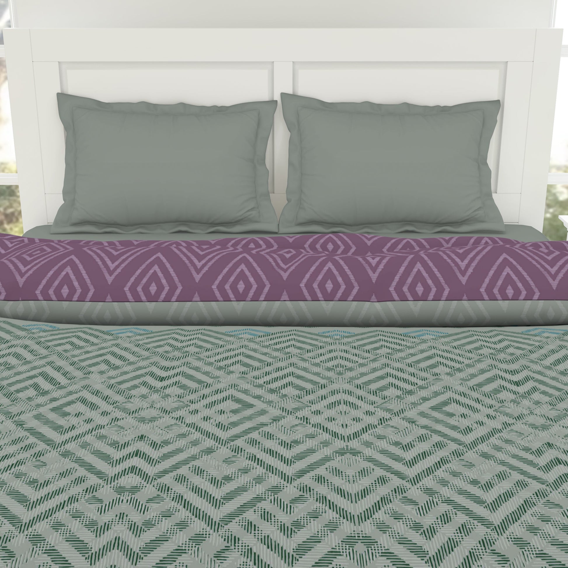 Geometric Harbour Grey - Light Teal 100% Cotton Shell Double Quilt / AC Comforter - Geospace By Spaces