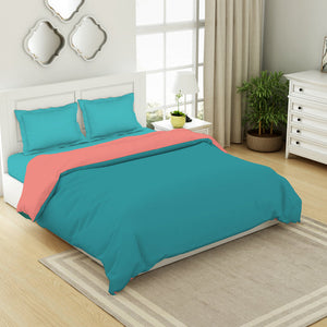 Solid Teal/ Coral - Teal 100% Cotton Shell Double Quilt / AC Comforter - Everyday Essentials By Spaces