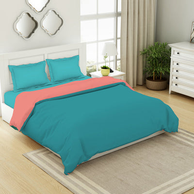 Solid Teal/ Coral - Teal 100% Cotton Shell Double Quilt / AC Comforter - Everyday Essentials By Spaces