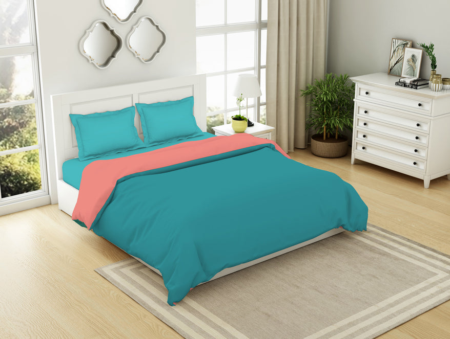 Solid Teal/ Coral - Teal 100% Cotton Shell Double Quilt / AC Comforter - Everyday Essentials By Spaces