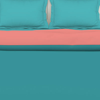 Solid Teal/ Coral - Teal 100% Cotton Shell Double Quilt / AC Comforter - Everyday Essentials By Spaces