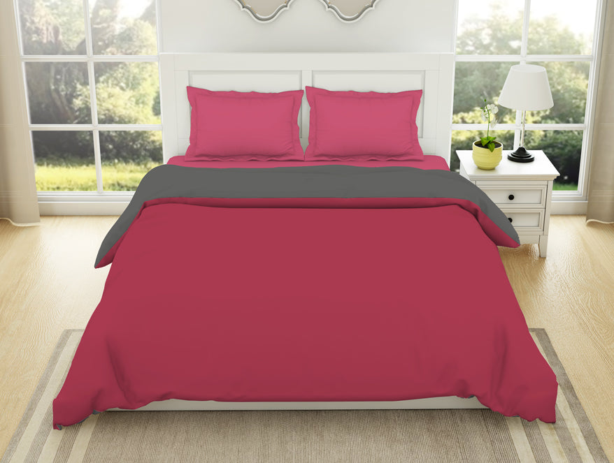 Solid Red/ Charcoal - Red 100% Cotton Shell Double Quilt / AC Comforter - Everyday Essentials By Spaces
