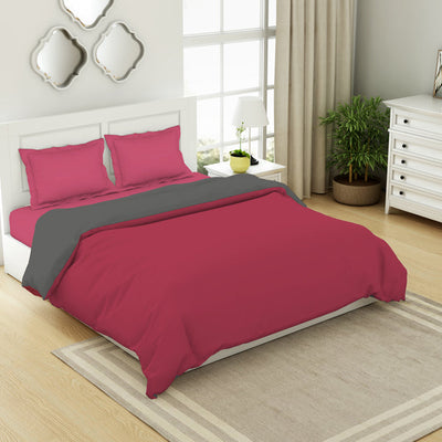 Solid Red/ Charcoal - Red 100% Cotton Shell Double Quilt / AC Comforter - Everyday Essentials By Spaces