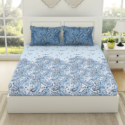 Ornate Cerulean - Blue 100% Cotton Double Bedsheet - Bohemia By Spaces