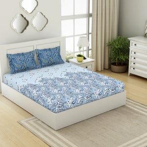 Ornate Cerulean - Blue 100% Cotton Double Bedsheet - Bohemia By Spaces