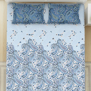 Ornate Cerulean - Blue 100% Cotton Double Bedsheet - Bohemia By Spaces