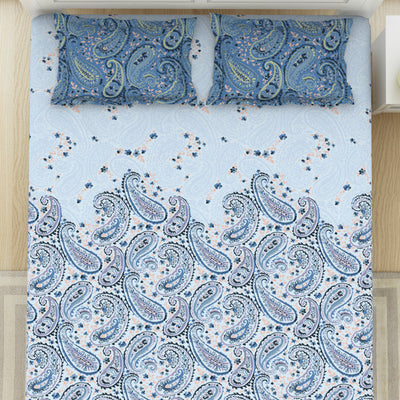 Ornate Cerulean - Blue 100% Cotton Double Bedsheet - Bohemia By Spaces