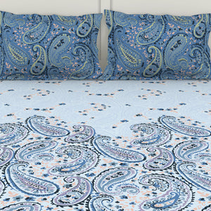 Ornate Cerulean - Blue 100% Cotton Double Bedsheet - Bohemia By Spaces