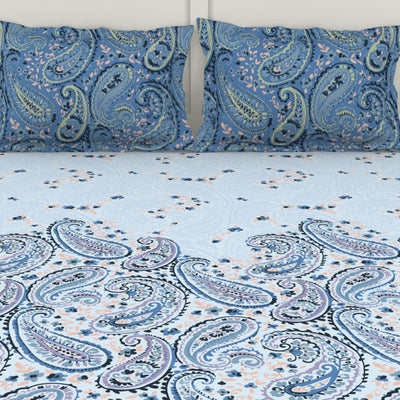Ornate Cerulean - Blue 100% Cotton Double Bedsheet - Bohemia By Spaces