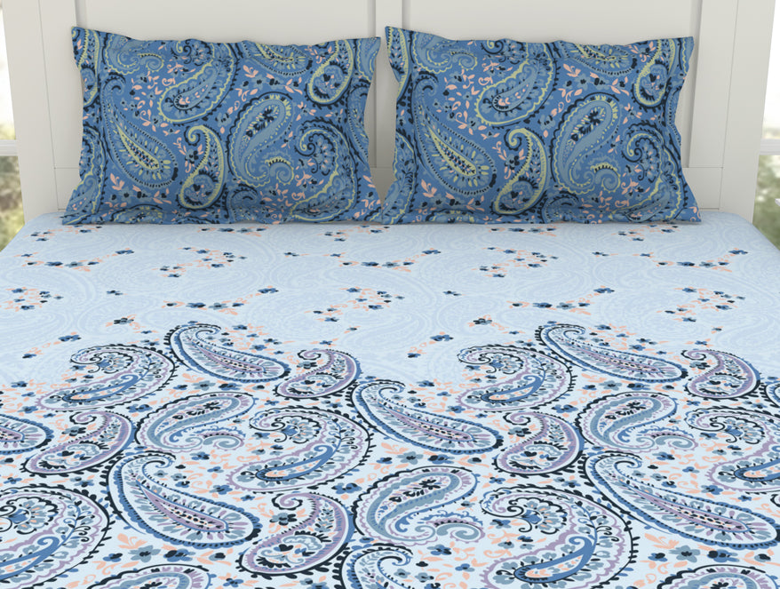 Ornate Cerulean - Blue 100% Cotton Double Bedsheet - Bohemia By Spaces