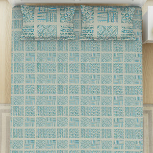 Geometric Aruba Blue - Aqua 100% Cotton Double Bedsheet - Geospace By Spaces