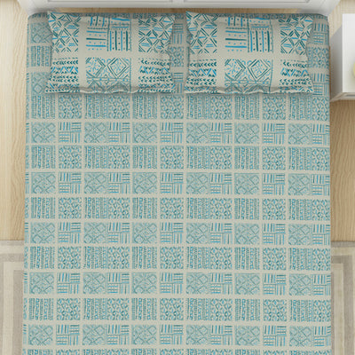 Geometric Aruba Blue - Aqua 100% Cotton Double Bedsheet - Geospace By Spaces