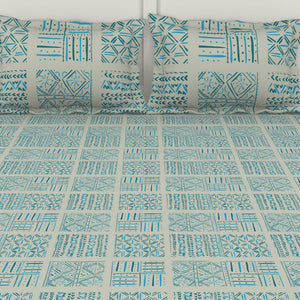 Geometric Aruba Blue - Aqua 100% Cotton Double Bedsheet - Geospace By Spaces