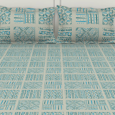 Geometric Aruba Blue - Aqua 100% Cotton Double Bedsheet - Geospace By Spaces