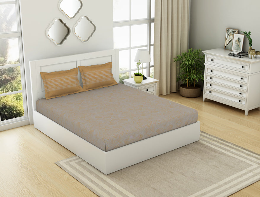 Geometric Nimbus Colud - Light Grey 100% Cotton Double Bedsheet - Geospace By Spaces