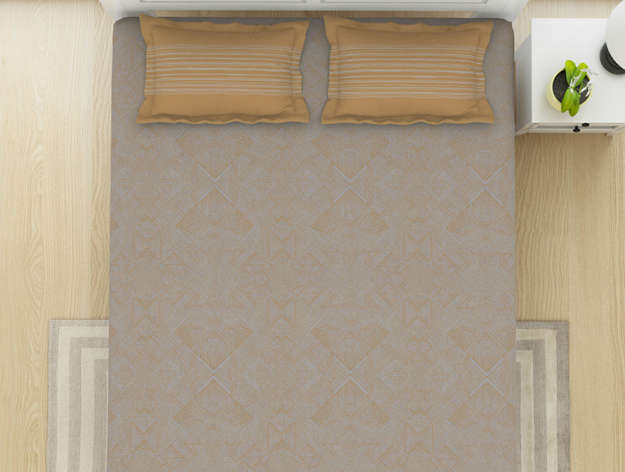 Geometric Nimbus Colud - Light Grey 100% Cotton Double Bedsheet - Geospace By Spaces
