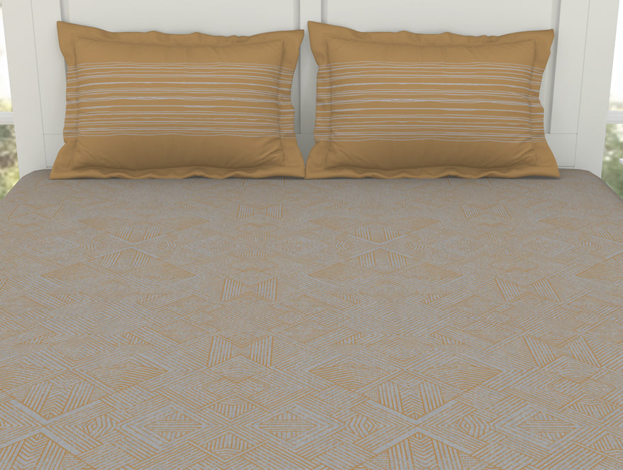 Geometric Nimbus Colud - Light Grey 100% Cotton Double Bedsheet - Geospace By Spaces
