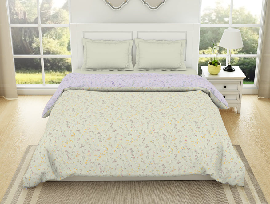 Floral Mystic Blue - Light Grey 100% Cotton Shell Double Quilt / AC Comforter - Bohemia By Spaces