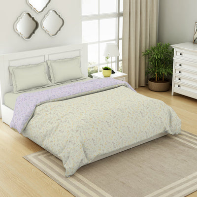 Floral Mystic Blue - Light Grey 100% Cotton Shell Double Quilt / AC Comforter - Bohemia By Spaces