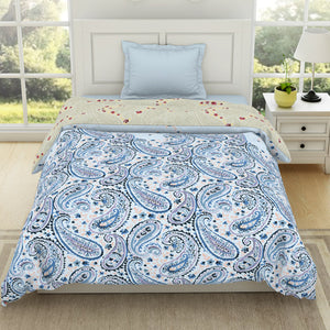Floral Cerulean - Blue 100% Cotton Shell Single Quilt / AC Comforter - Bohemia By Spaces