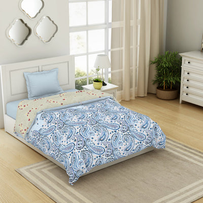 Floral Cerulean - Blue 100% Cotton Shell Single Quilt / AC Comforter - Bohemia By Spaces