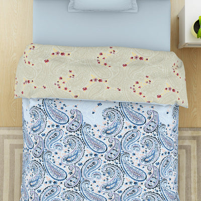 Floral Cerulean - Blue 100% Cotton Shell Single Quilt / AC Comforter - Bohemia By Spaces