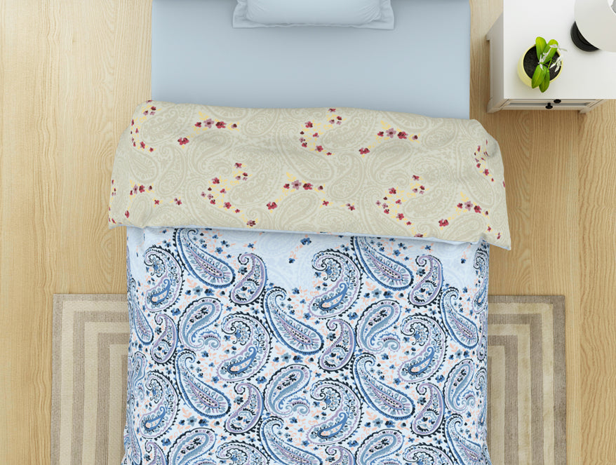 Floral Cerulean - Blue 100% Cotton Shell Single Quilt / AC Comforter - Bohemia By Spaces