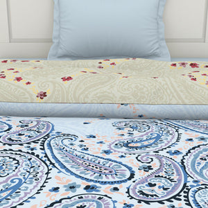 Floral Cerulean - Blue 100% Cotton Shell Single Quilt / AC Comforter - Bohemia By Spaces