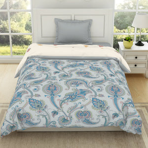 Floral Brilliant White - White 100% Cotton Shell Single Quilt / AC Comforter - Bohemia By Spaces