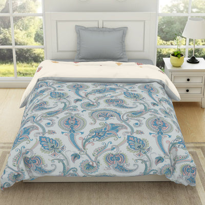 Floral Brilliant White - White 100% Cotton Shell Single Quilt / AC Comforter - Bohemia By Spaces