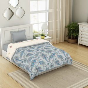 Floral Brilliant White - White 100% Cotton Shell Single Quilt / AC Comforter - Bohemia By Spaces