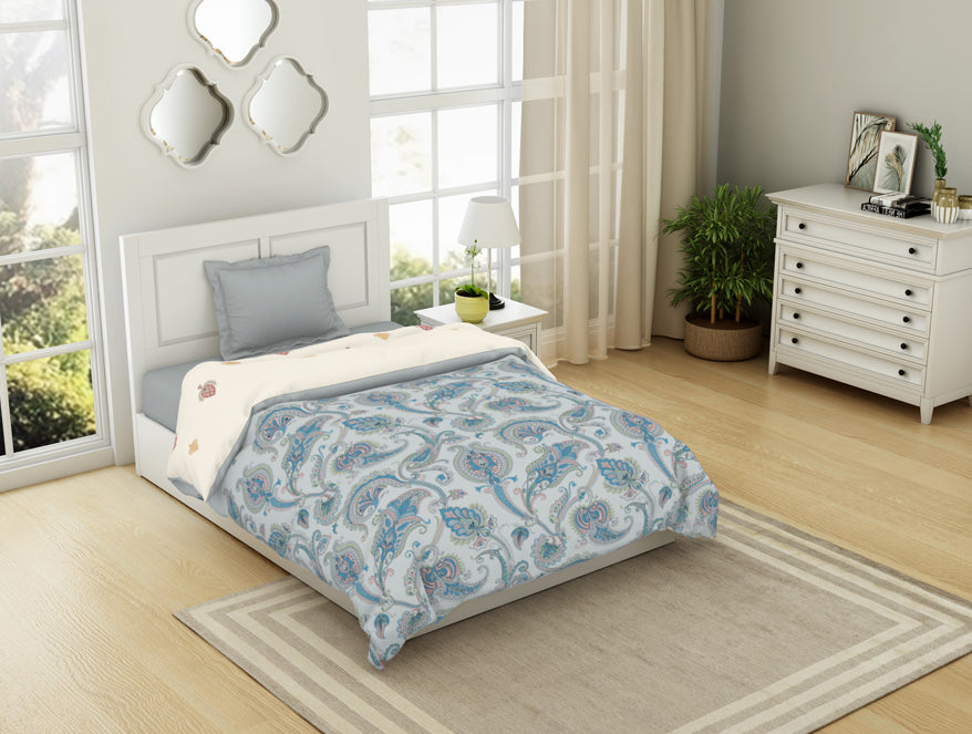 Floral Brilliant White - White 100% Cotton Shell Single Quilt / AC Comforter - Bohemia By Spaces