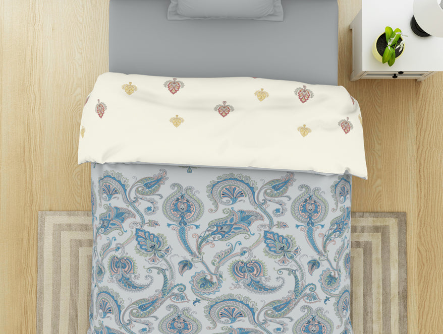 Floral Brilliant White - White 100% Cotton Shell Single Quilt / AC Comforter - Bohemia By Spaces