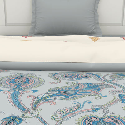 Floral Brilliant White - White 100% Cotton Shell Single Quilt / AC Comforter - Bohemia By Spaces