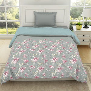 Floral Moon Rock - Grey 100% Cotton Shell Single Quilt / AC Comforter - Bohemia By Spaces