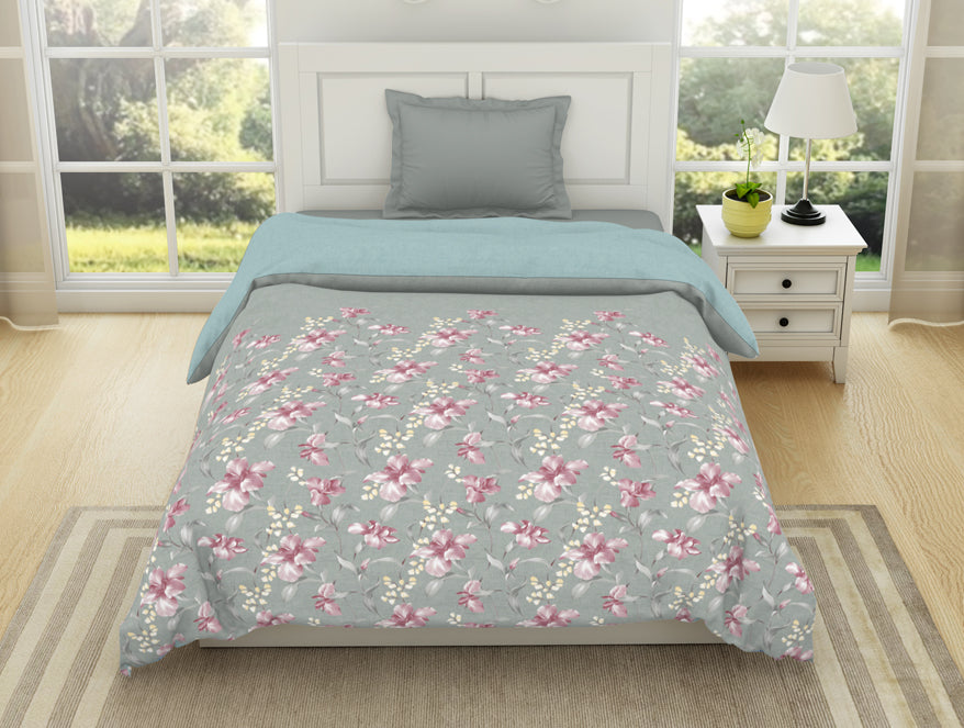 Floral Moon Rock - Grey 100% Cotton Shell Single Quilt / AC Comforter - Bohemia By Spaces