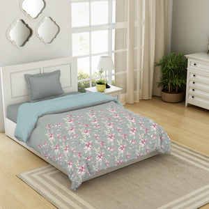 Floral Moon Rock - Grey 100% Cotton Shell Single Quilt / AC Comforter - Bohemia By Spaces